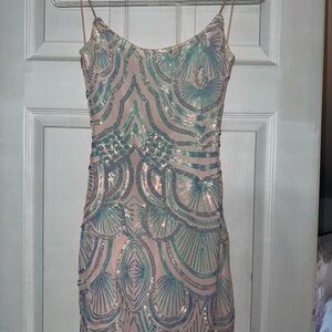 Windsor Sequin Mini Dress in Pink and Blue